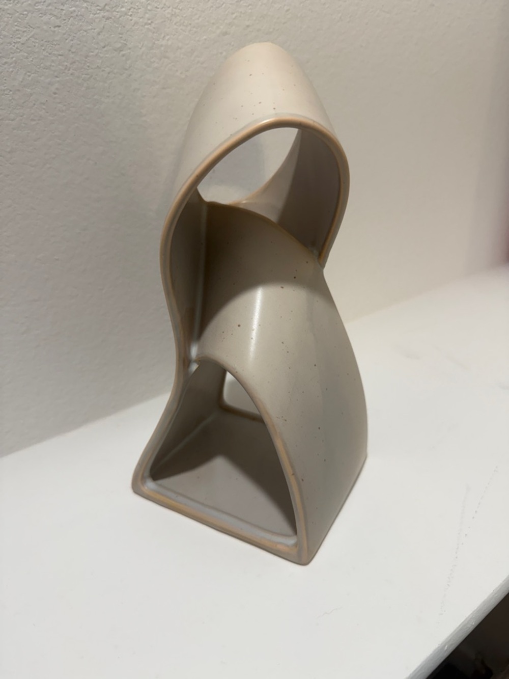 Modern Curved Ceramic Sculpture - Cream Decorative Accent
